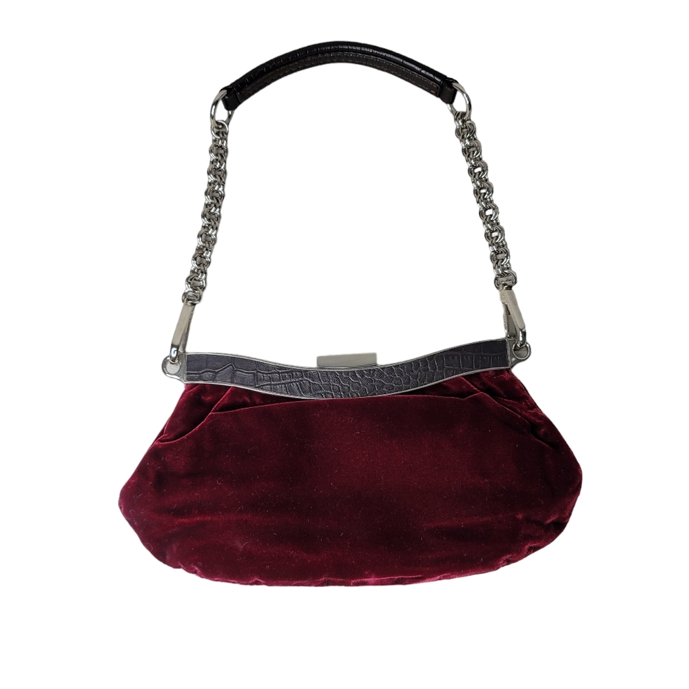 NINE WEST burgundy velvet frame evening handbag